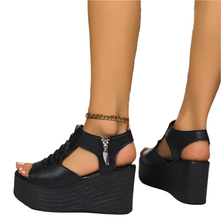 Zipper Platform Peep Toe Sandals