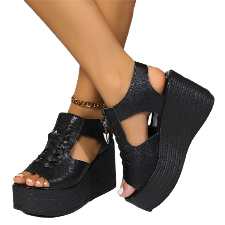 Zipper Platform Peep Toe Sandals