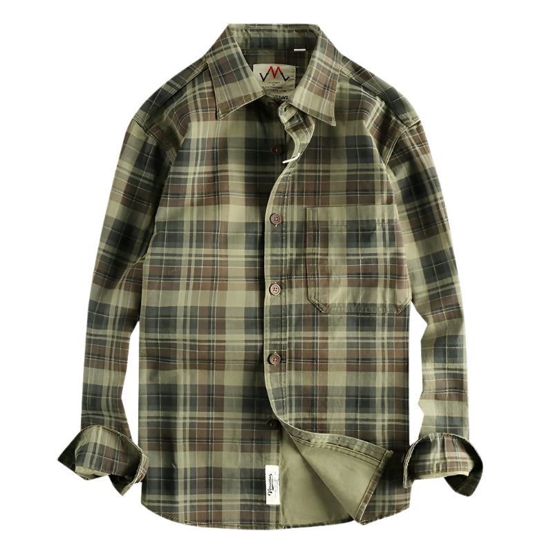 Men's Long Sleeve Collard Plaid Shirt