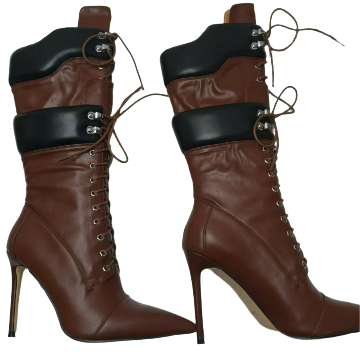 Double Layer Lace Up High Heel Boots