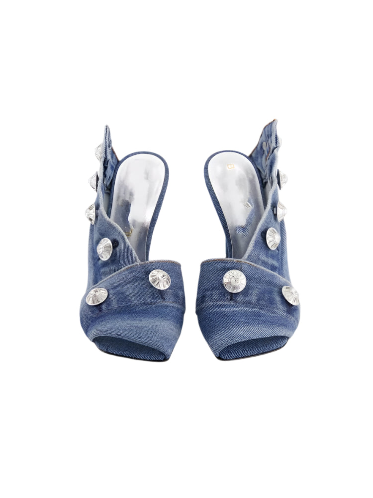 Denim and  Metal Rivet High Heels