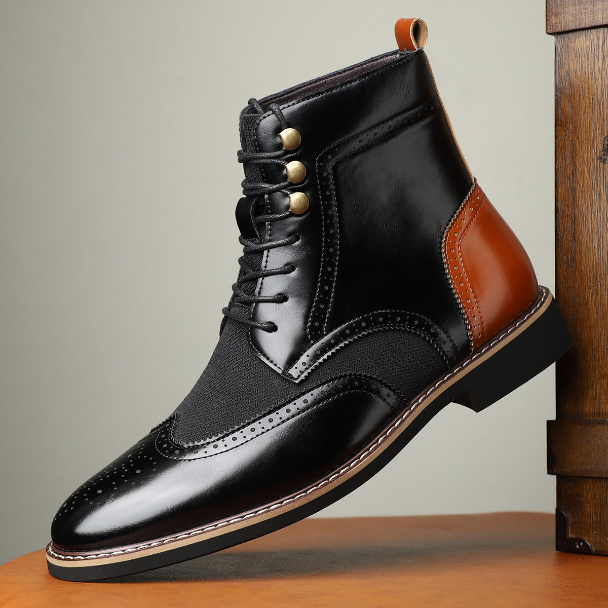 Men's High Top Color Blocked Leather Shoes