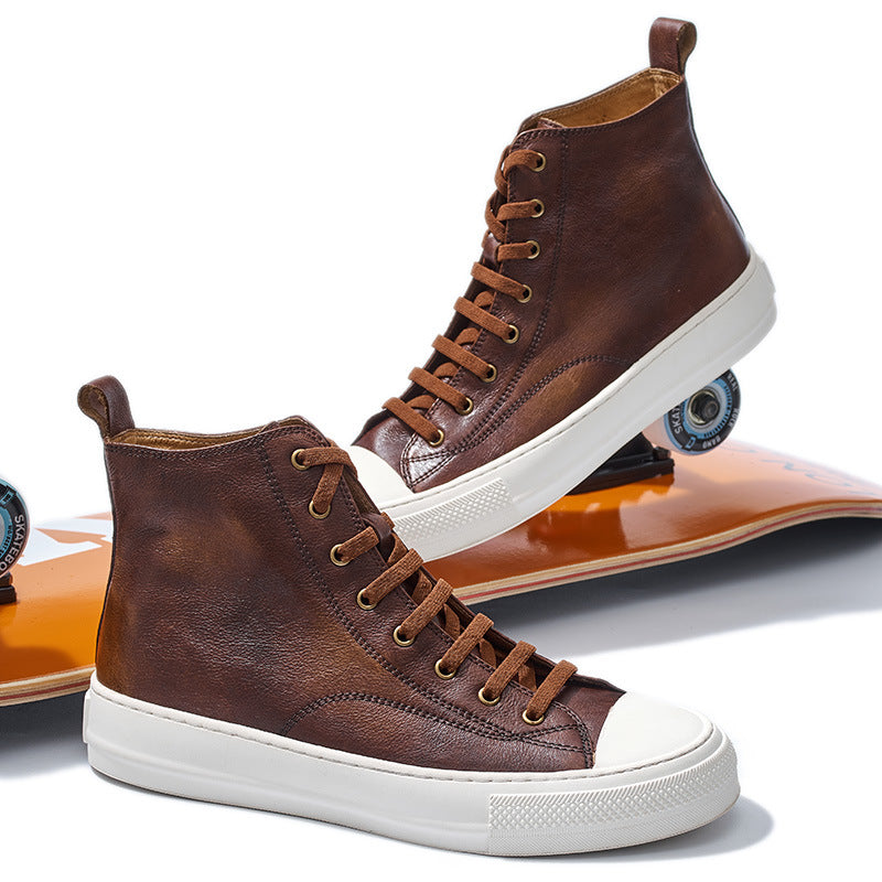 Cowhide Leather High Top Shoes