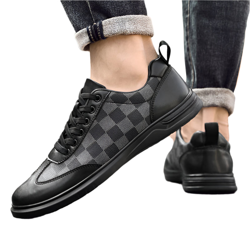 Men's Cowhide Leather Plaid Shoes