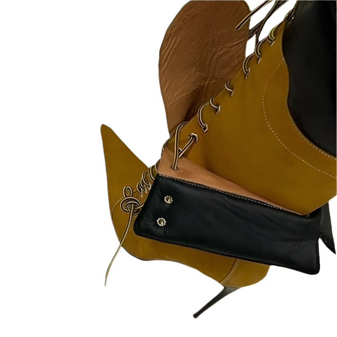 Double Layer Lace Up High Heel Boots