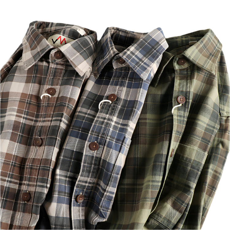 Men's Long Sleeve Collard Plaid Shirt