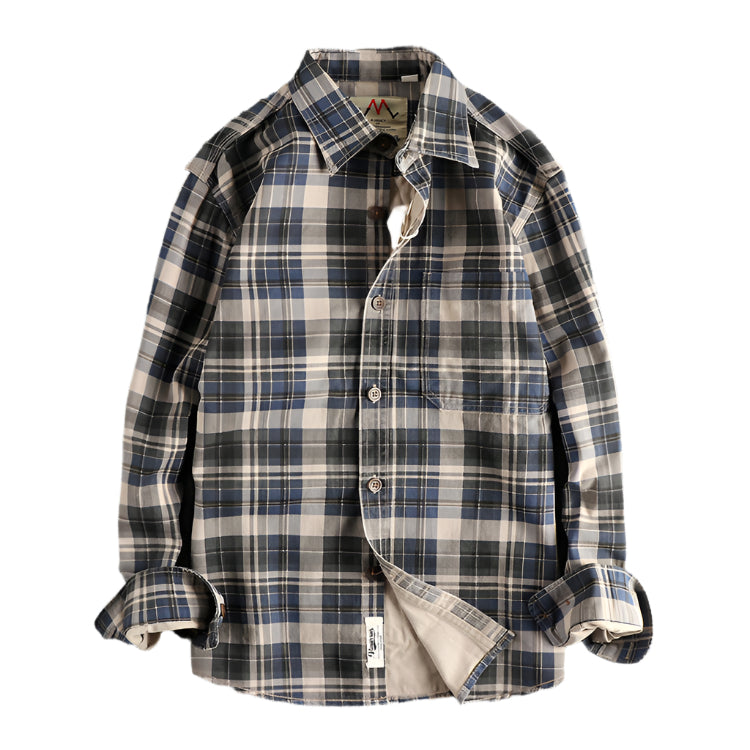 Men's Long Sleeve Collard Plaid Shirt