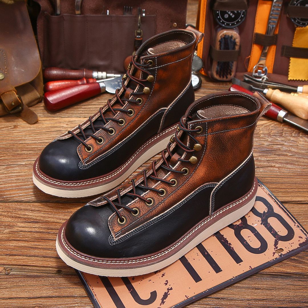 Men's Cowhide Leather Lace Up Boots