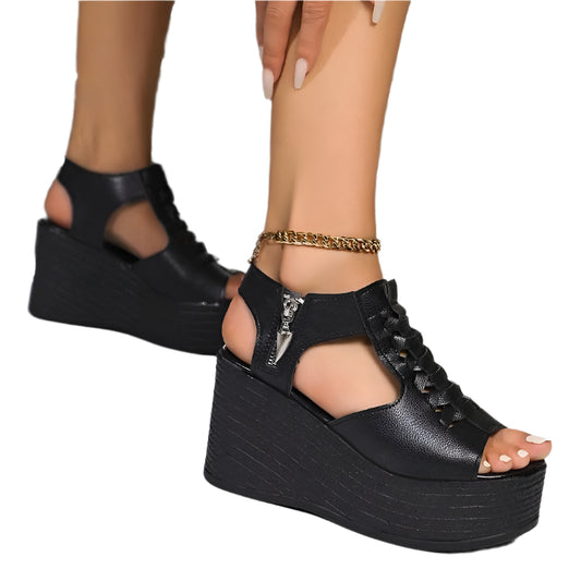 Zipper Platform Peep Toe Sandals