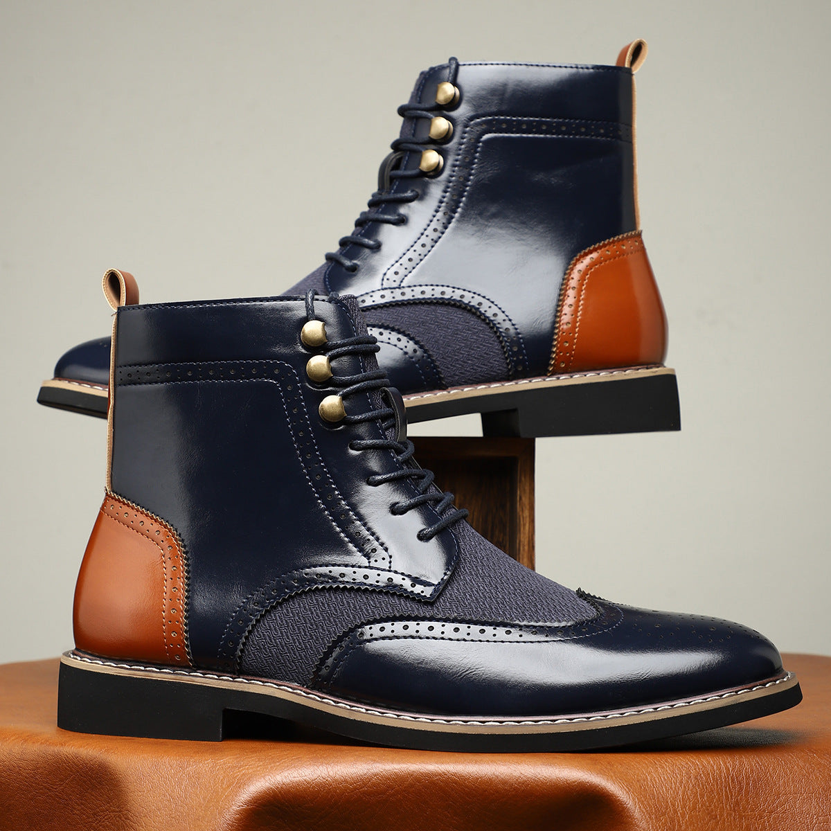 Men's High Top Color Blocked Leather Shoes
