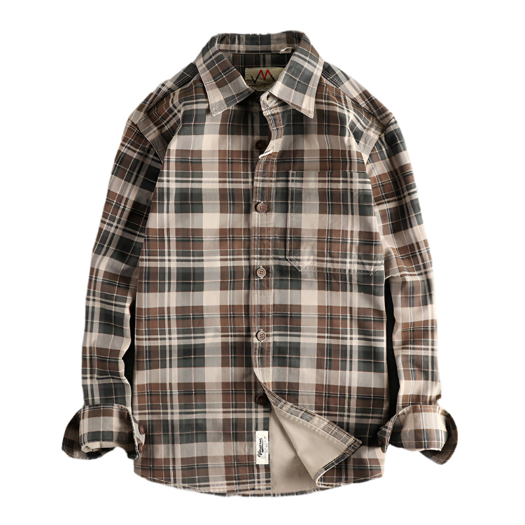 Men's Long Sleeve Collard Plaid Shirt