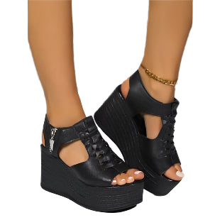 Zipper Platform Peep Toe Sandals