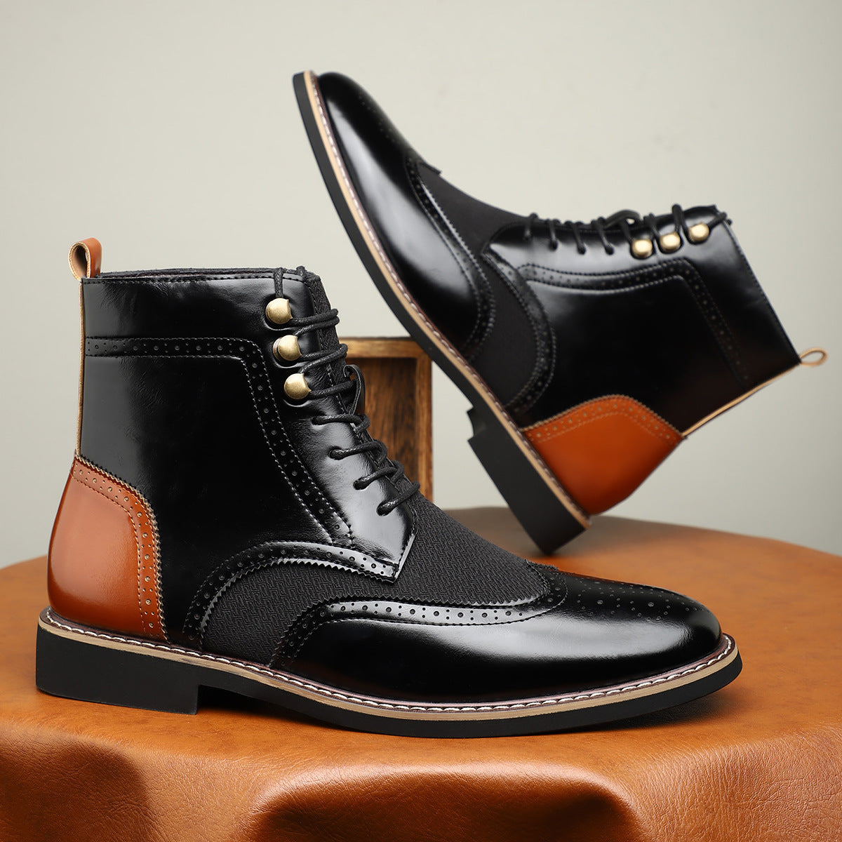 Men's High Top Color Blocked Leather Shoes