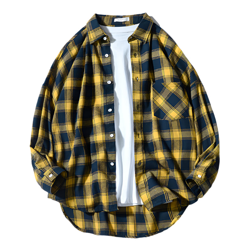 Men's Plaid Long Sleeve Collard Shirt