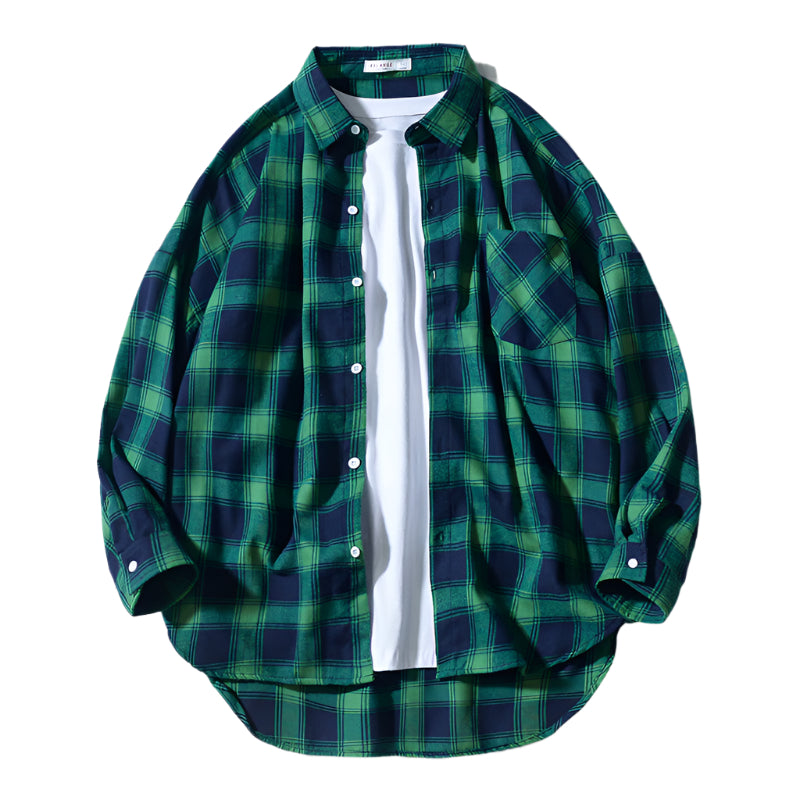 Men's Plaid Long Sleeve Collard Shirt