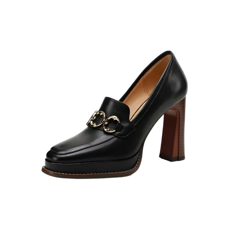 PU Leather High Heel Loafers