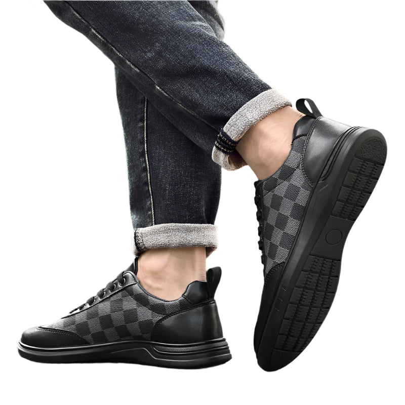 Men's Cowhide Leather Plaid Shoes