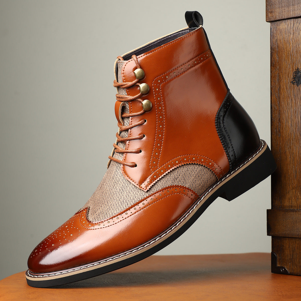 Men's High Top Color Blocked Leather Shoes