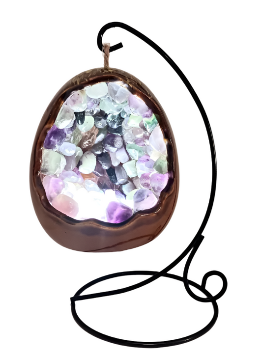 Rainbow Fluorite Crystal Ceramic Dragon Egg Hanging Lamp