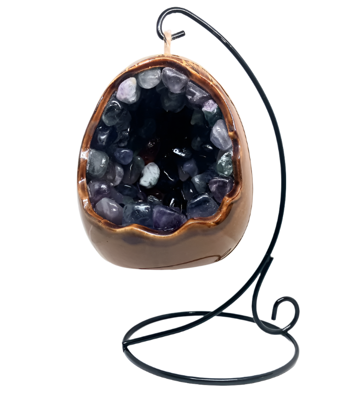 Rainbow Fluorite Crystal Ceramic Dragon Egg Hanging Lamp