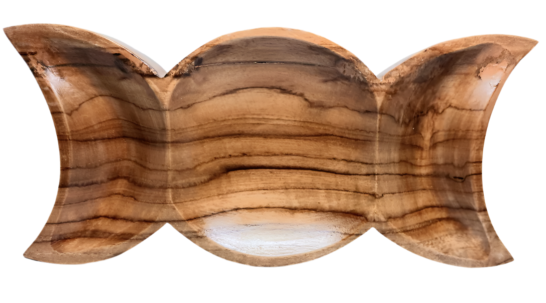 Handmade Teak Wood Triple Moon Altar Bowl