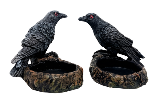 Resin Ravens Tea Light Altar Candle Holder Set