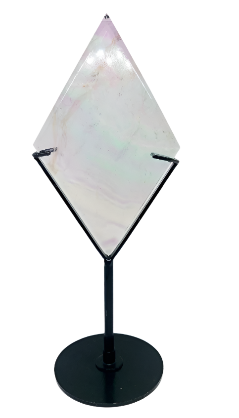 Fluorite Crystal Diamond in a Metal Stand