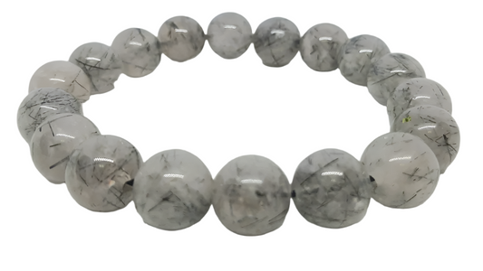 12mm Bead Black Rutile in Quartz Crystal Bracelet