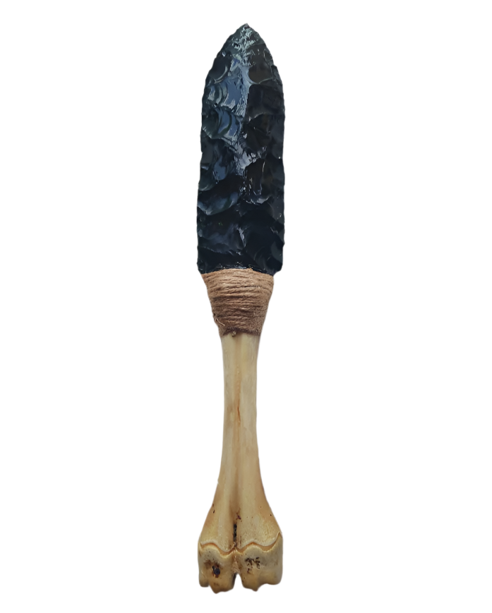 Black Obsidian Crystal Large Athame on Ostrich Bone