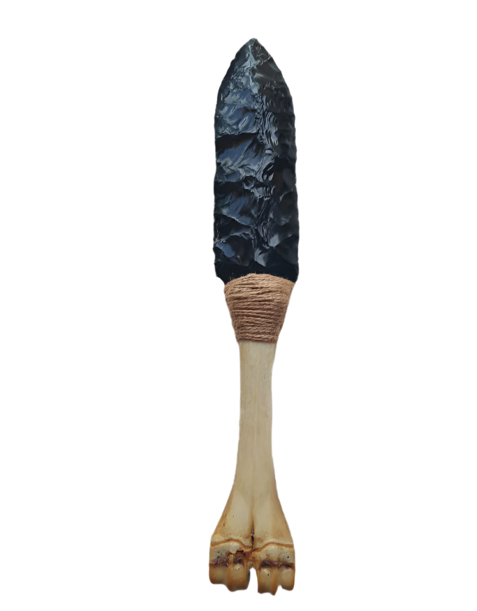 Black Obsidian Crystal Large Athame on Ostrich Bone