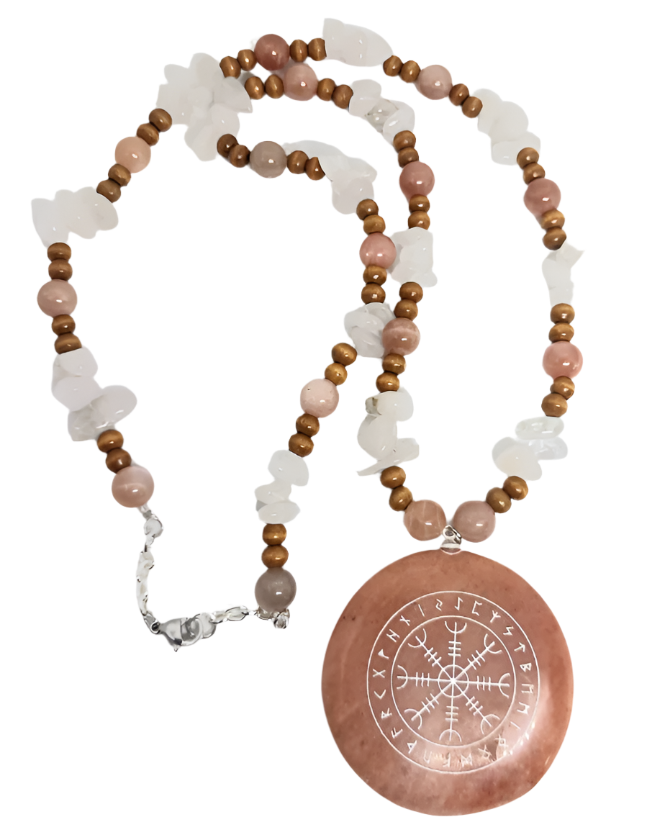 Sunstone Crystal Ægishjálmr Helm of Awe Pendant Necklace