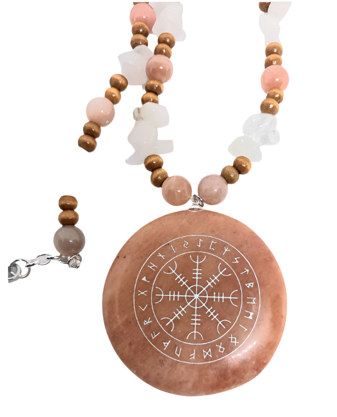 Sunstone Crystal Ægishjálmr Helm of Awe Pendant Necklace