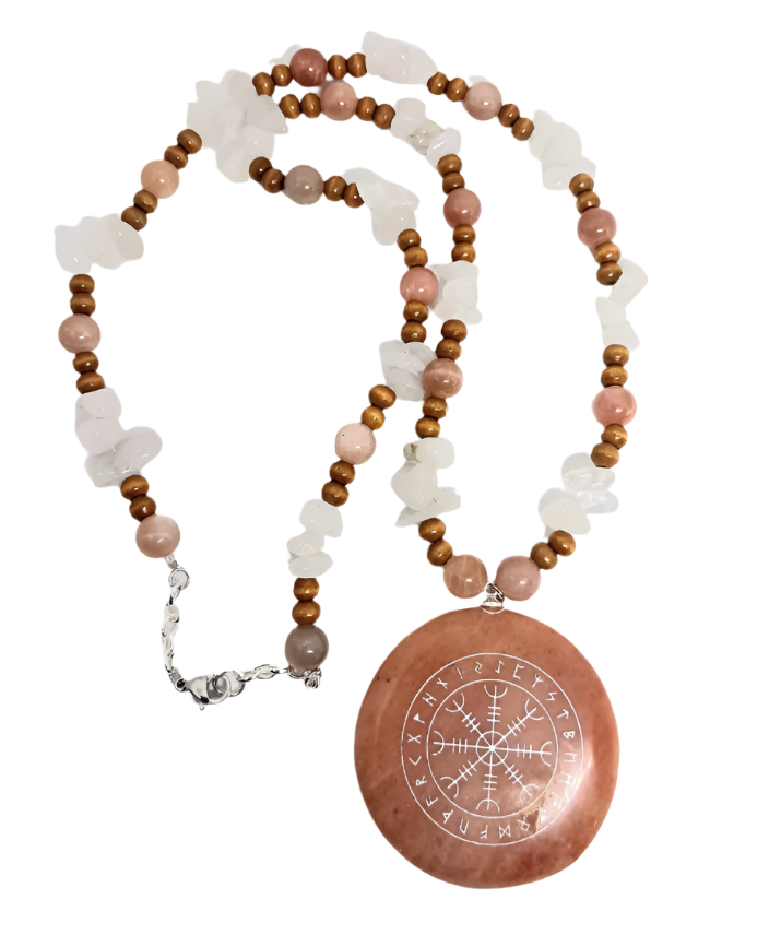 Sunstone Crystal Ægishjálmr Helm of Awe Pendant Necklace