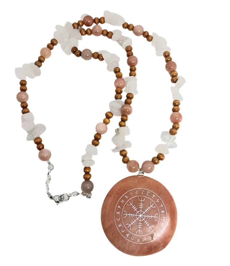 Sunstone Crystal Ægishjálmr Helm of Awe Pendant Necklace