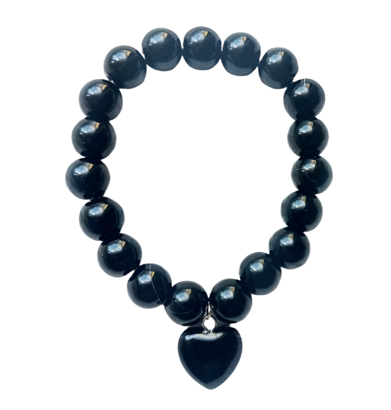 8MM Obsidian Crystal Heart Bracelet