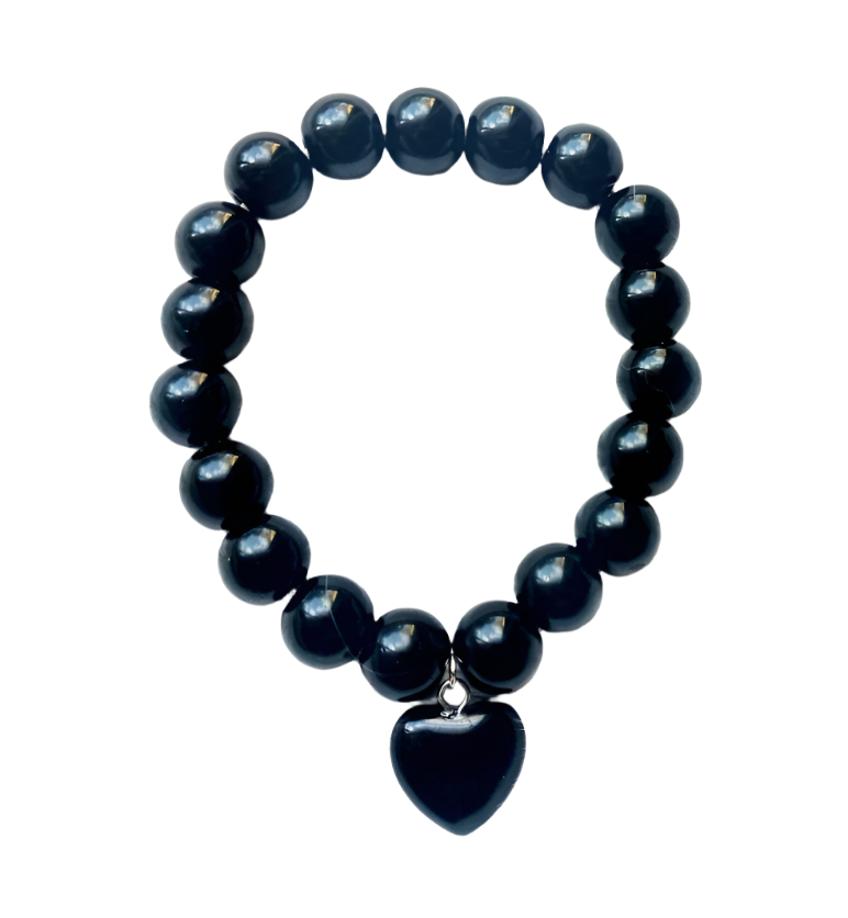 8MM Obsidian Crystal Heart Bracelet