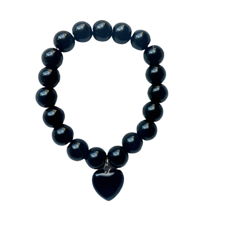 8MM Obsidian Crystal Heart Bracelet