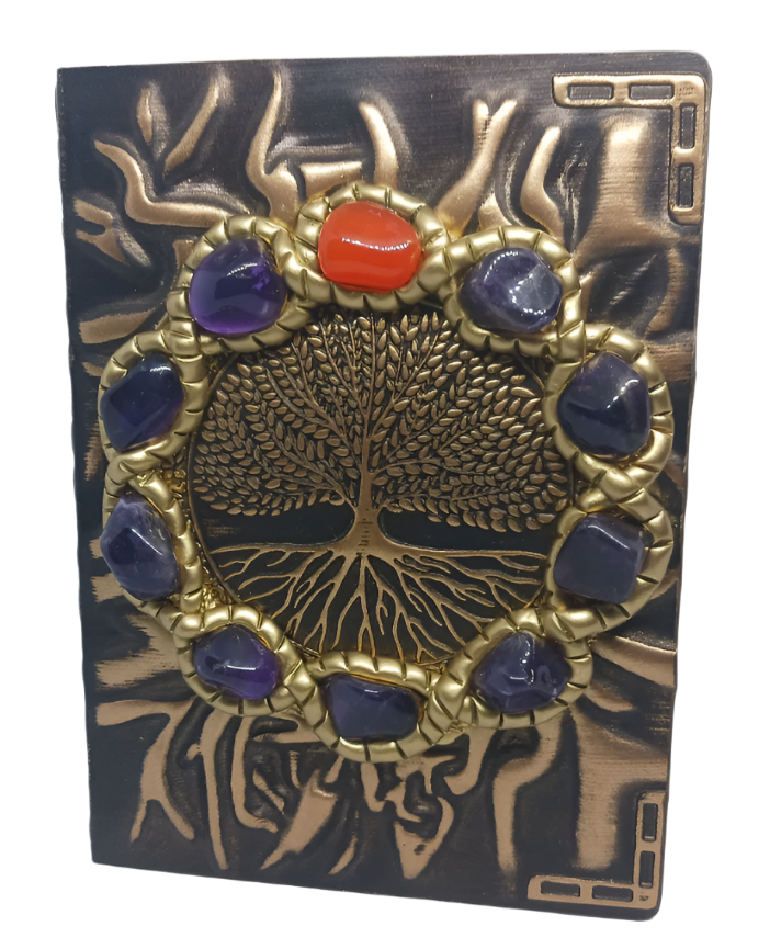 Yggdrasil Journal with Amethyst and Carnelian Crystal