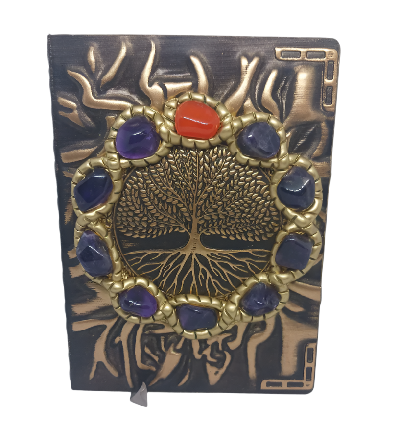 Yggdrasil Journal with Amethyst and Carnelian Crystal