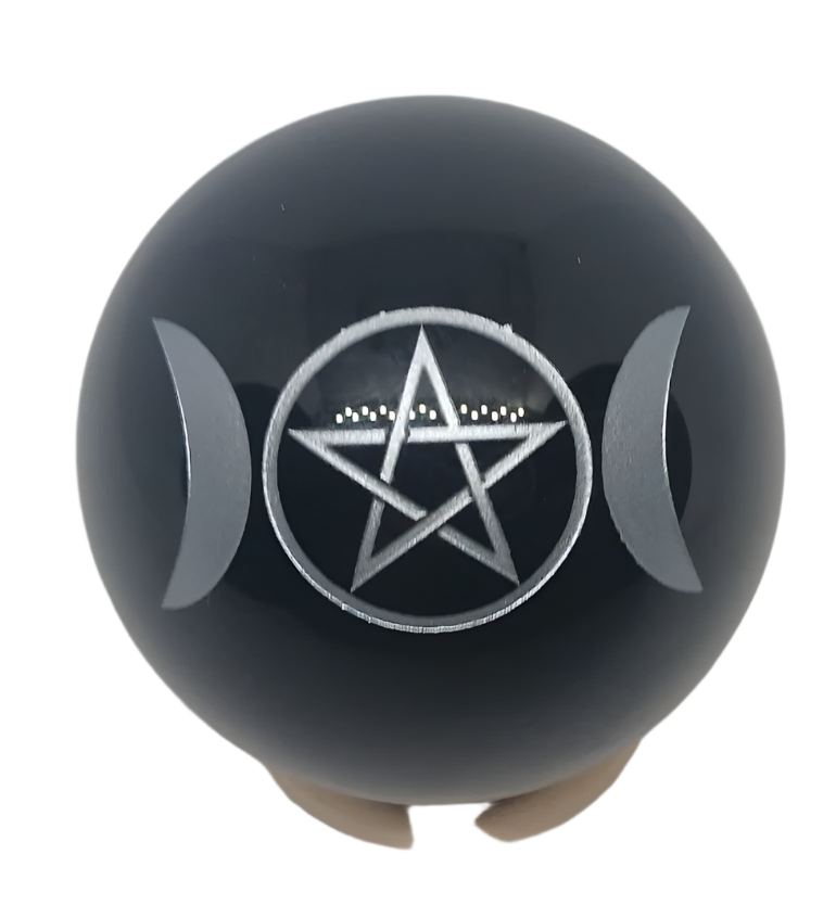 169G Black Obsidian Crystal Triple Moon Pentagram Sphere