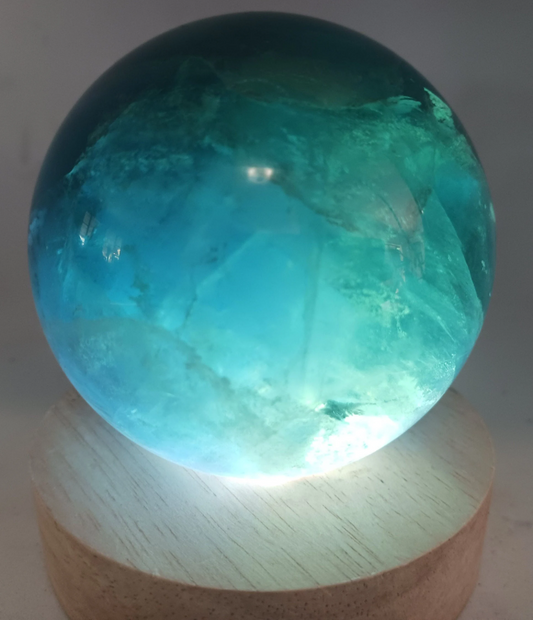 628G Blue Fluorite Crystal Sphere with Lighting