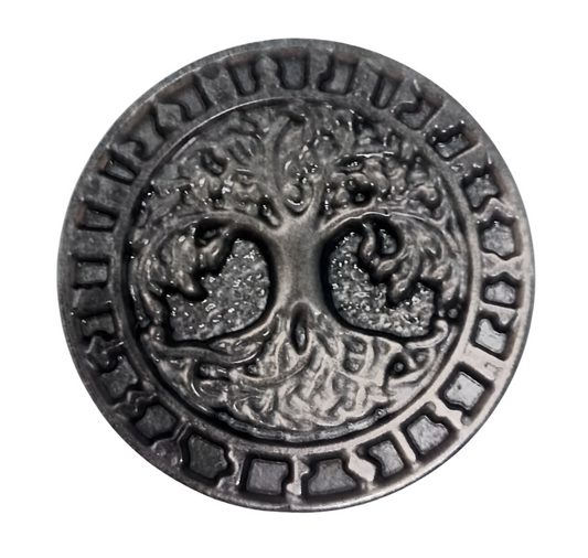 Silver Obsidian Crystal Yggdrasil with Norse Elder Futhark Runes Carving