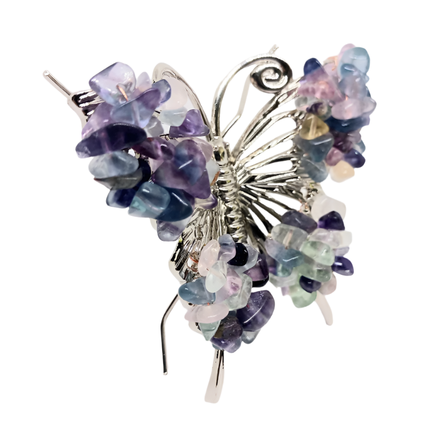 Rainbow Fluorite Crystal Wire Wrapped Butterfly