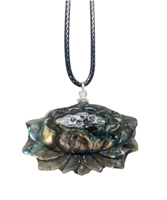 Labradorite Crystal Lotus Flower Pendant Necklace