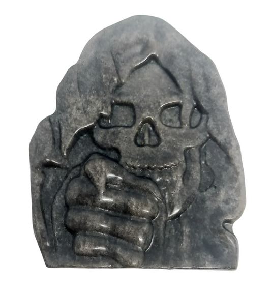 Silver Obsidian Grim Reaper Slab Carving