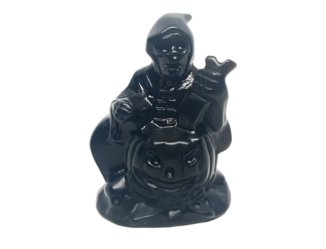 Black Obsidian Crystal Grim Reaper Halloween Carving