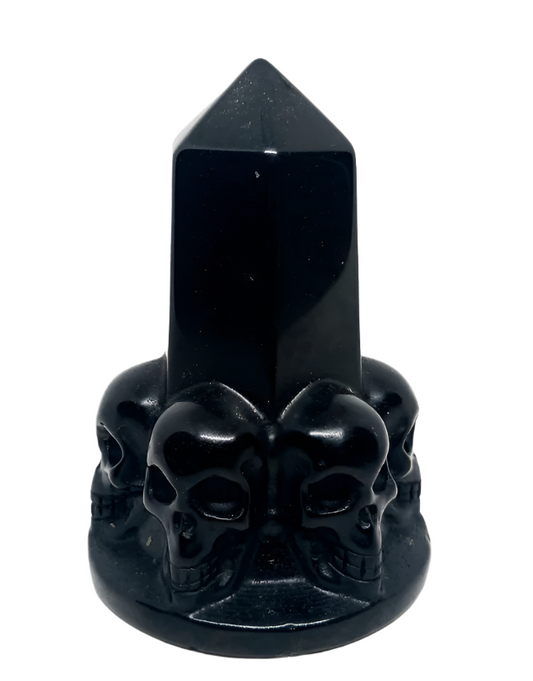 170G Black Obsidian Crystal Skull Carving Tower