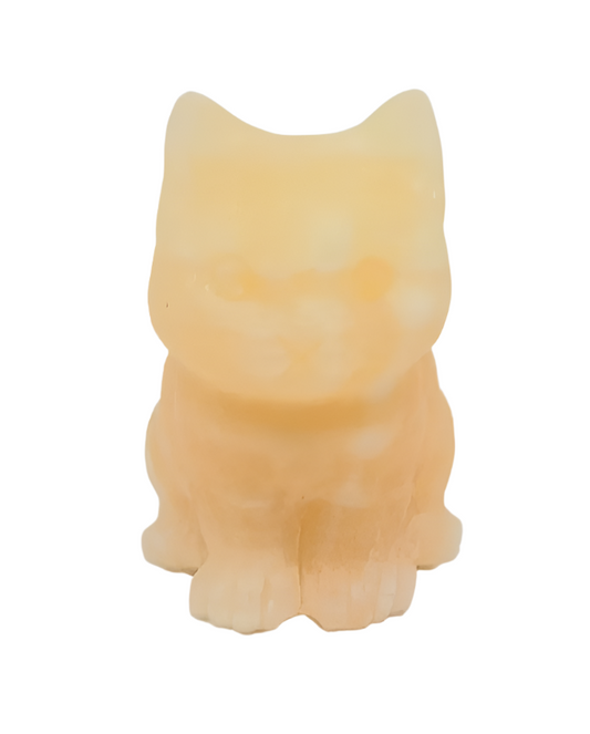 Honey Calcite Crystal Cat Carving