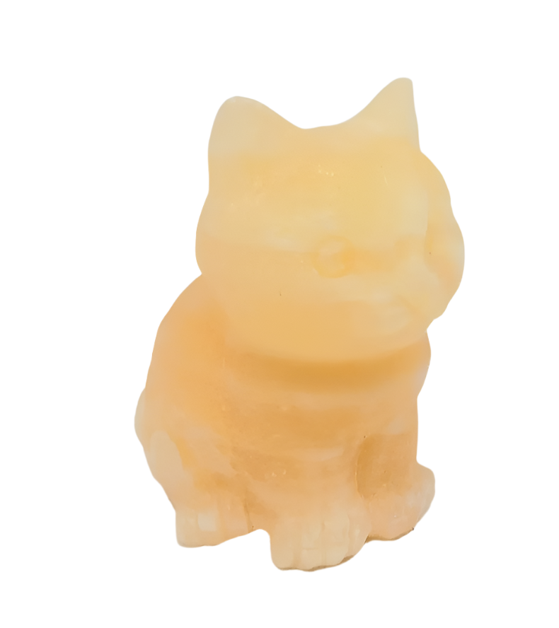 Honey Calcite Crystal Cat Carving