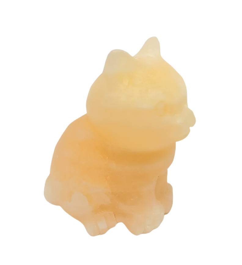 Honey Calcite Crystal Cat Carving